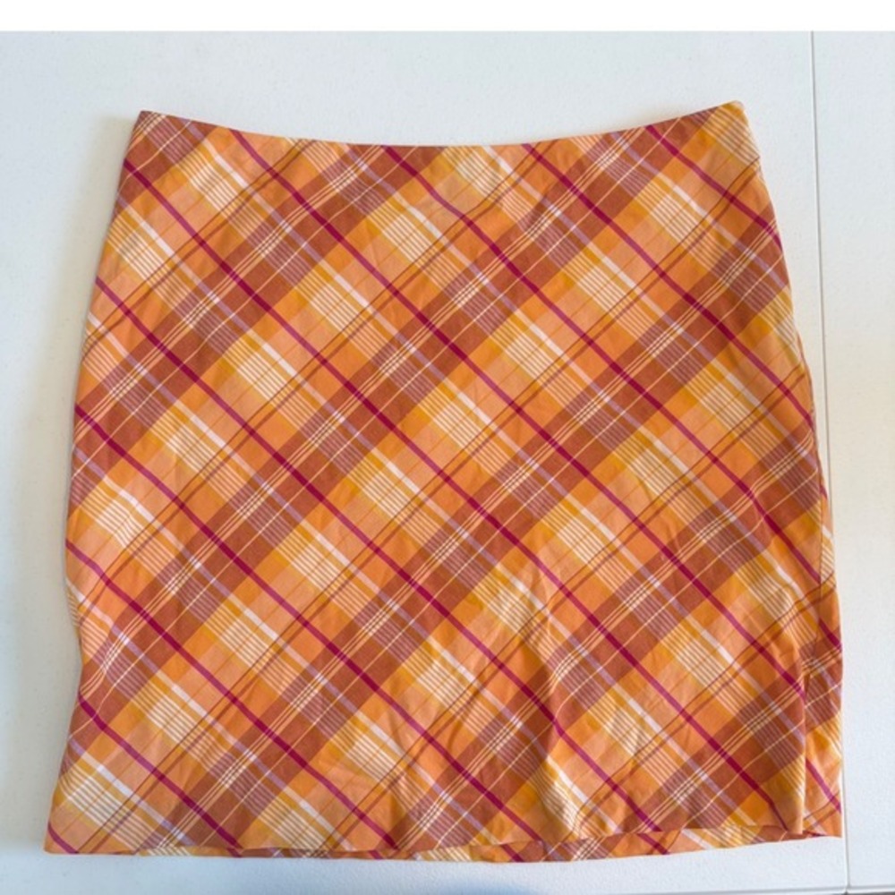 American Eagle Outfitters Orange Plaid Cotton Mini Skirt Size 8 Y2K Preppy